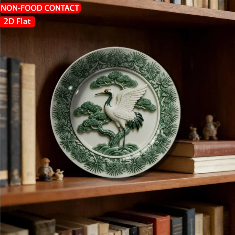 1pc Retro Crane-Shaped Ceramic Plate - Elegant Ornamental Plate Suitable for Home Desk Decor, Non-Food Contact Tableware