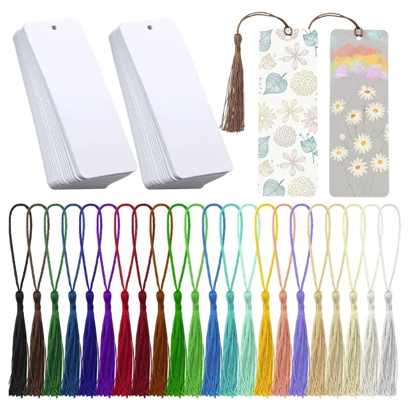 

80Pcs Kraft Paper Blank Bookmarks with 80Pcs Colorful Tassels Paper Bookmarks for School Supply Gifts Tag 14x5cm