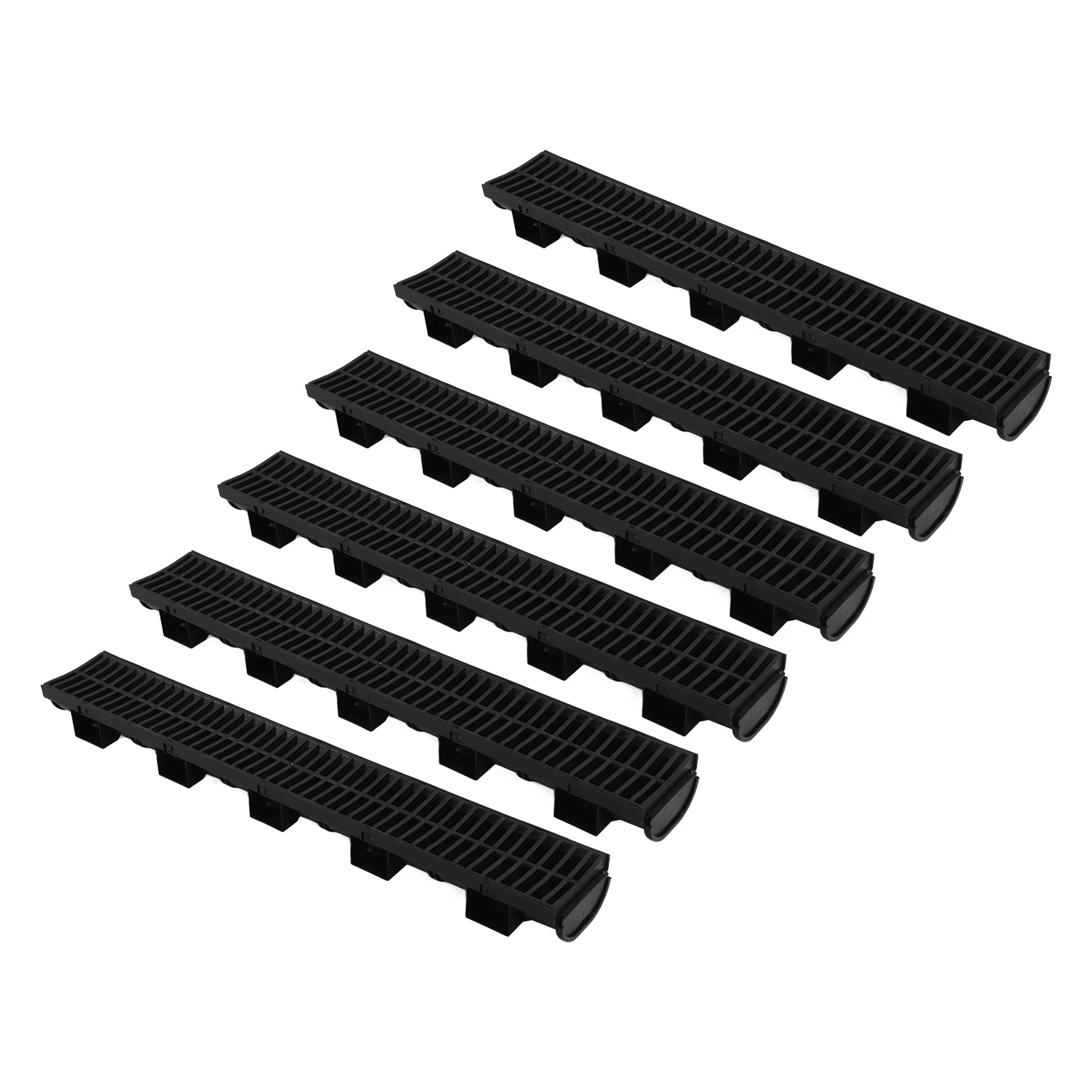

6 Sets Trench Drain System Interlocking Leakage Proof Channel Drain with Grates for Gardens Farms Terrace