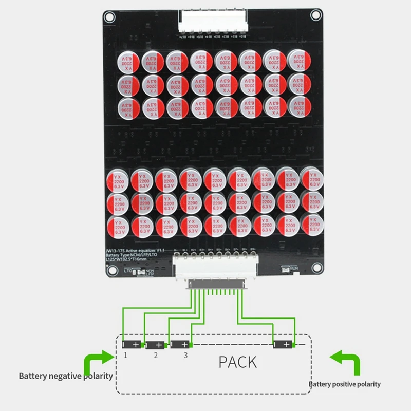 Imagem -03 - Equilíbrio Li-ion Lifepo4 Lto Ativo Bateria de Lítio Equalizador Balanceador Placa Capacitor 48v 60v 16s 16s 5a