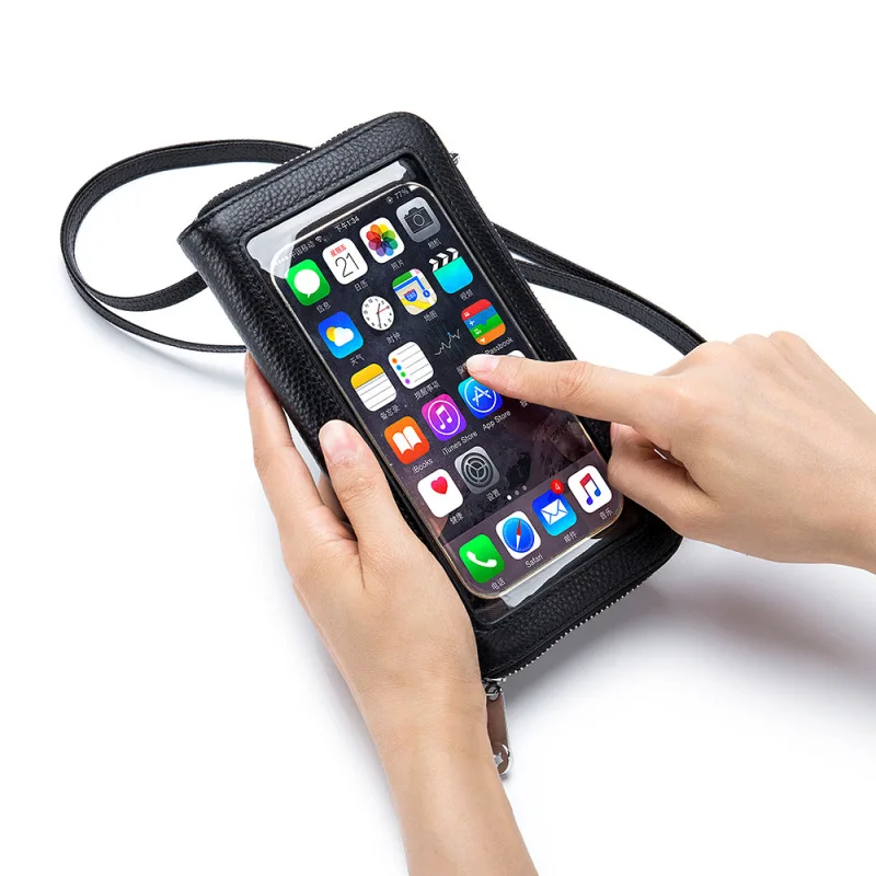 Genuine Leather Touch Screen Phone Shoulder Bag Luxury Tote Cowhide Handbag Crossbody Clutch Wallet Lipstick Pouch For Women