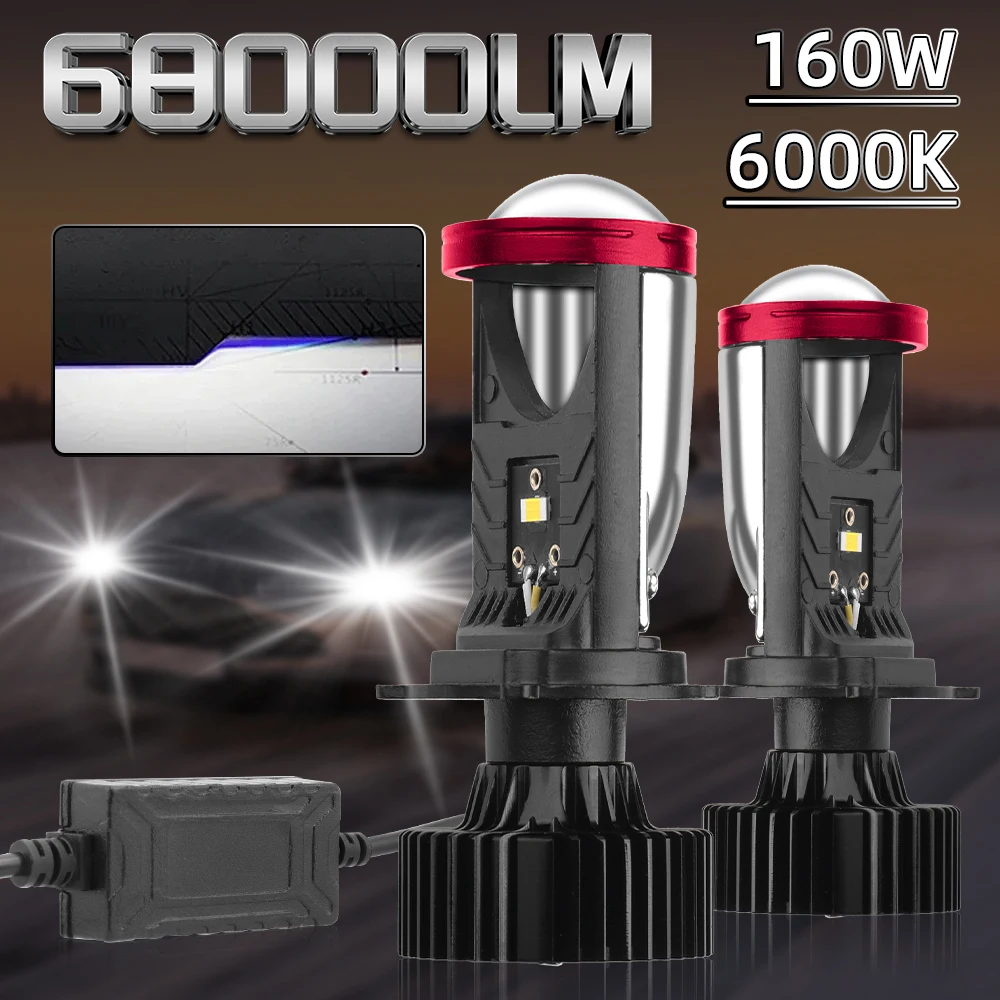 

1X/2X H4 Led Headlight With Projector Lens 160W Led Car Headlamp Bulbs 6000K High Power 68000LM External Drive 12V High Quality
