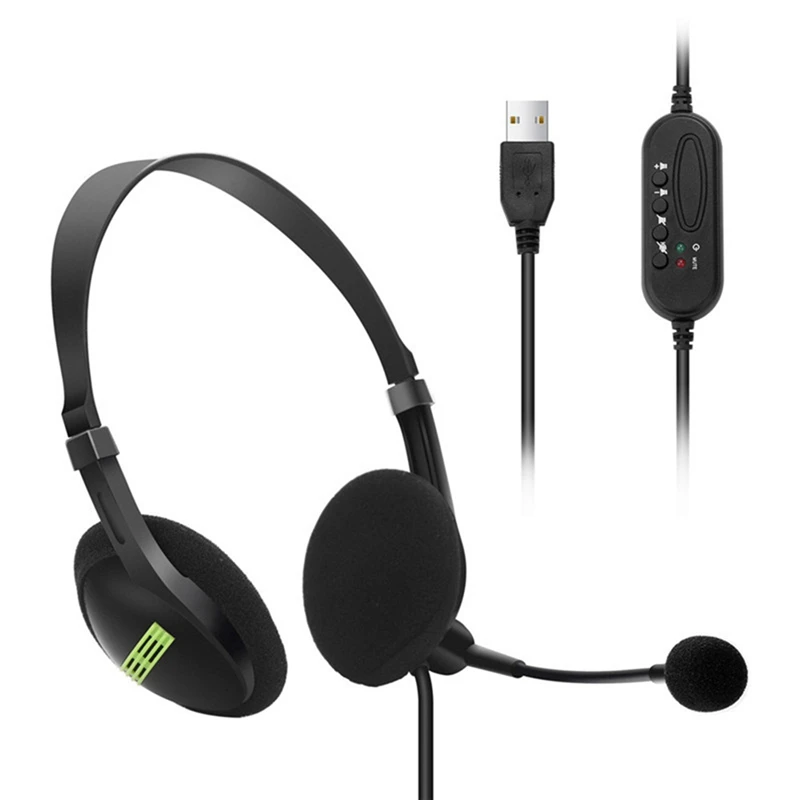 USB Wired Headset With Microphone Noise Cancelling In- Control Business Comfort Earphone For Chatting Software Easy Install