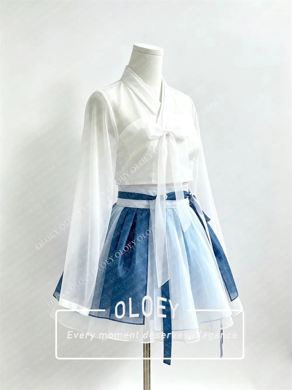 OLOEY Modern Short Concert Hanbok Contrast Color Korean Photo Shoot Performance Dress Customized 3 PCS Top Jacket Mini Skirt