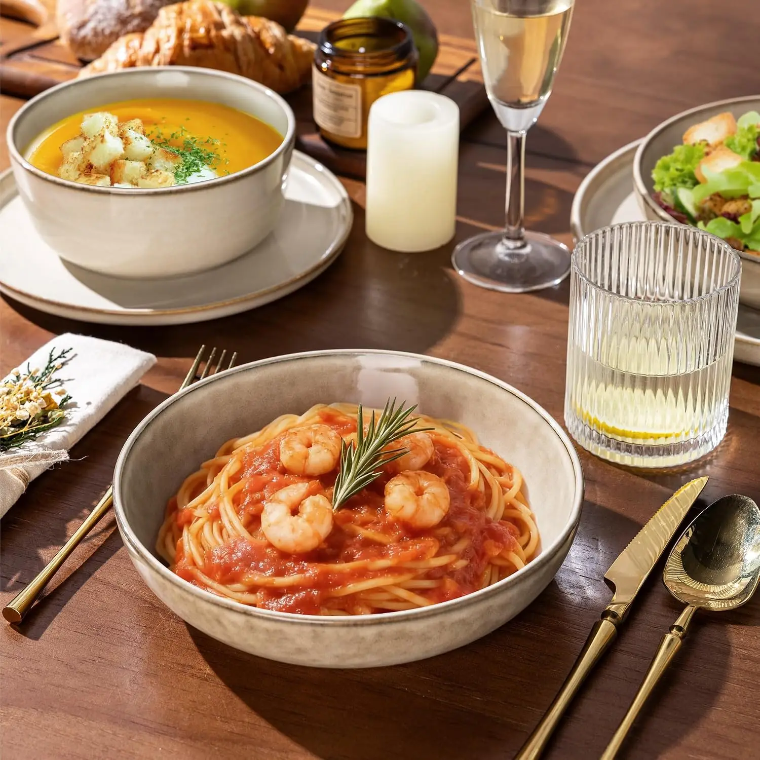 Dinnerware Sets for 6, 24 Pieces Ceramic Plates and Bowls Set | Scratch Resistant Stoneware Dishes Set, Dishwasher & Microwave S view 5