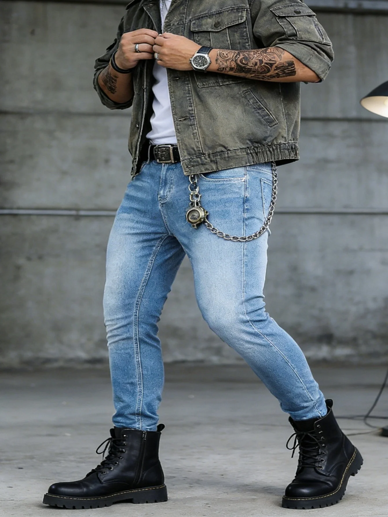 

Modern Blue Men's Slim Fit Jeans For Man Original Y2K Drip Fashion Denim Pants No accessories or belts included