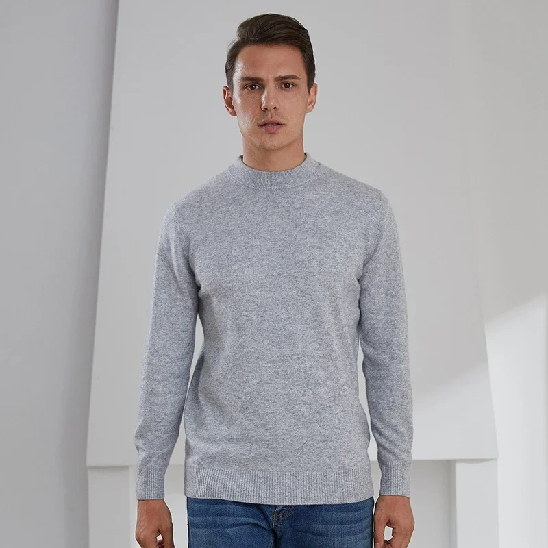 M-XXXL Men's Clothing 100% Pure Cashmere Sweater Half High Collar Pullover Casual Loose Knitted Large Men's Top Underlay Basic