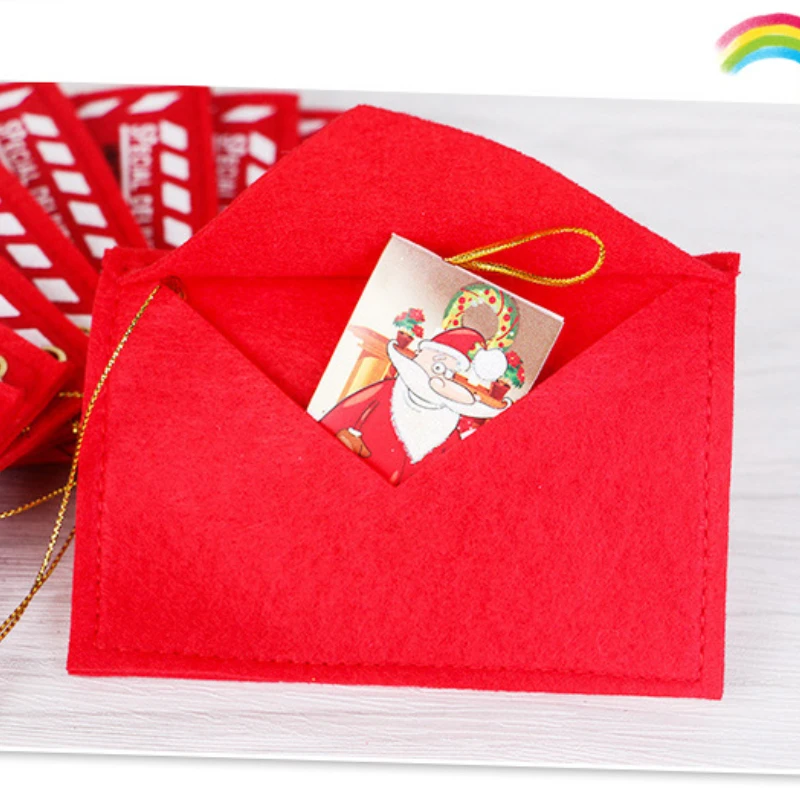 Santa Claus Envelope Red Felt Non-Woven Letter Embroidered Envelopes for Christmas Tree Hanging Card Candy Gifts Bags Home Decor