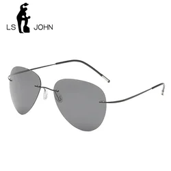 LS JOHN 2023 New Men Driving Ultralight Titanium Polarized Sunglasses Brand Design Rimless Aviation Sun Glasses Oculos De Sol