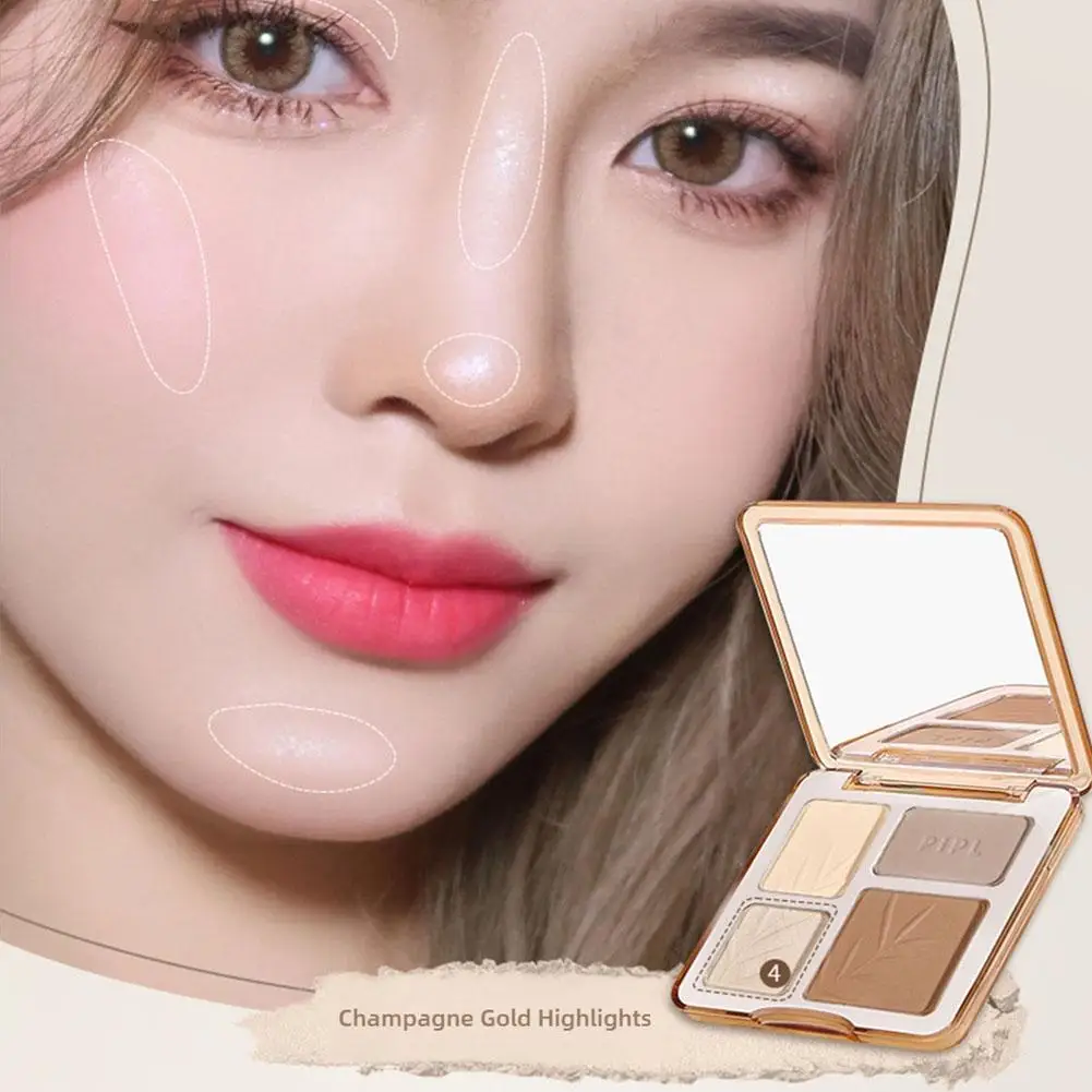 3D Konturowanie twarzy Bronzer Cosmetics Rozjaśniająca beżowo-matowa paleta refleksyjnych Czterokolorowy cień do powiek Puder do nosa Makijaż