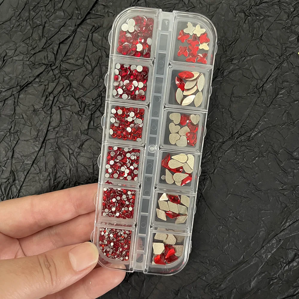 980-1020 pçs tamanho misto ab cristal arte do prego strass 12 grades brilhante ab diamante encaixotado não-hotfix laser glitter ab manicure vidro