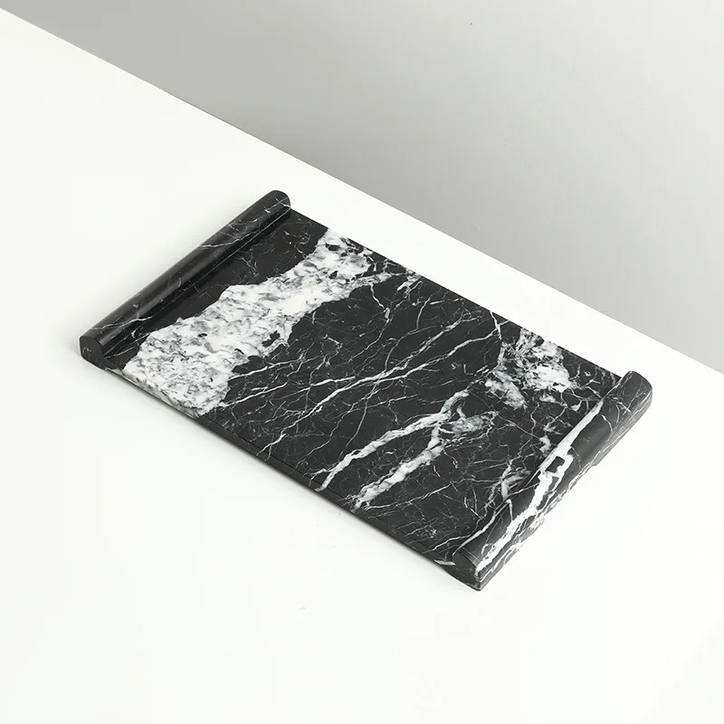 New Chinese Modern Curling Marble Art Tray Exhibition Hall Office Coffee Table Desk Creative Storage Tray Ornament