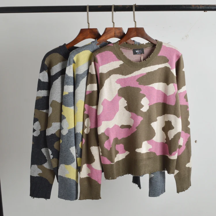 

Faionable Autumn Winter Knitted Wool Blend Base irt Long Sve Open Hole Design Embroidery Loose Fit Women's Sweater