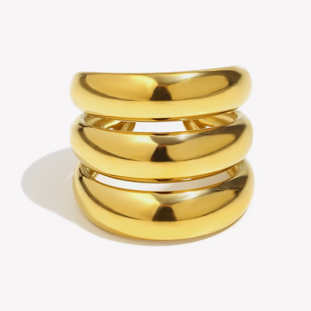 E.B.belle Stainless Steel Three Layers Arc Shaped Open Ring Tarnish Free Hypoallergenic Charm Jewelry For Women's Gift Birthday