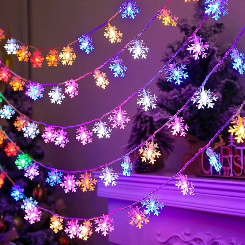 80/40/20/10 LED Christmas Fairy Light String USB Battery Box Powered Snowflake Light String New Year Decorative Light