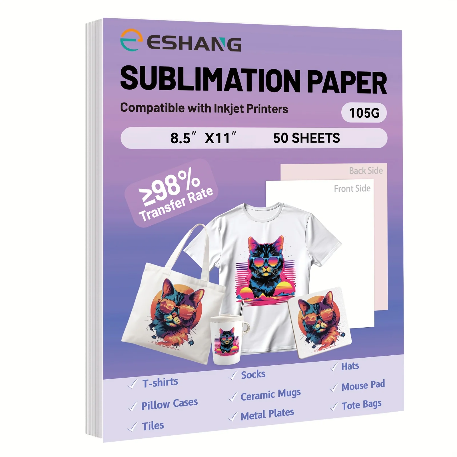 ESHANG Sublimation Paper Heat Transfer Paper 8.5x11 IN 105G Inkjet Printer With Sublimation Ink For Mug T-Shirt Light Fabric DIY