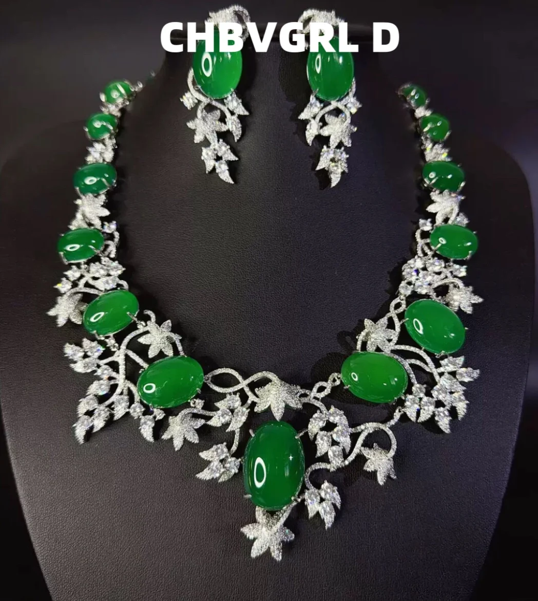 

[Elegance] vine flower and leaf set with zircon necklace and earrings for women, retro and noble, evening party jewelry
