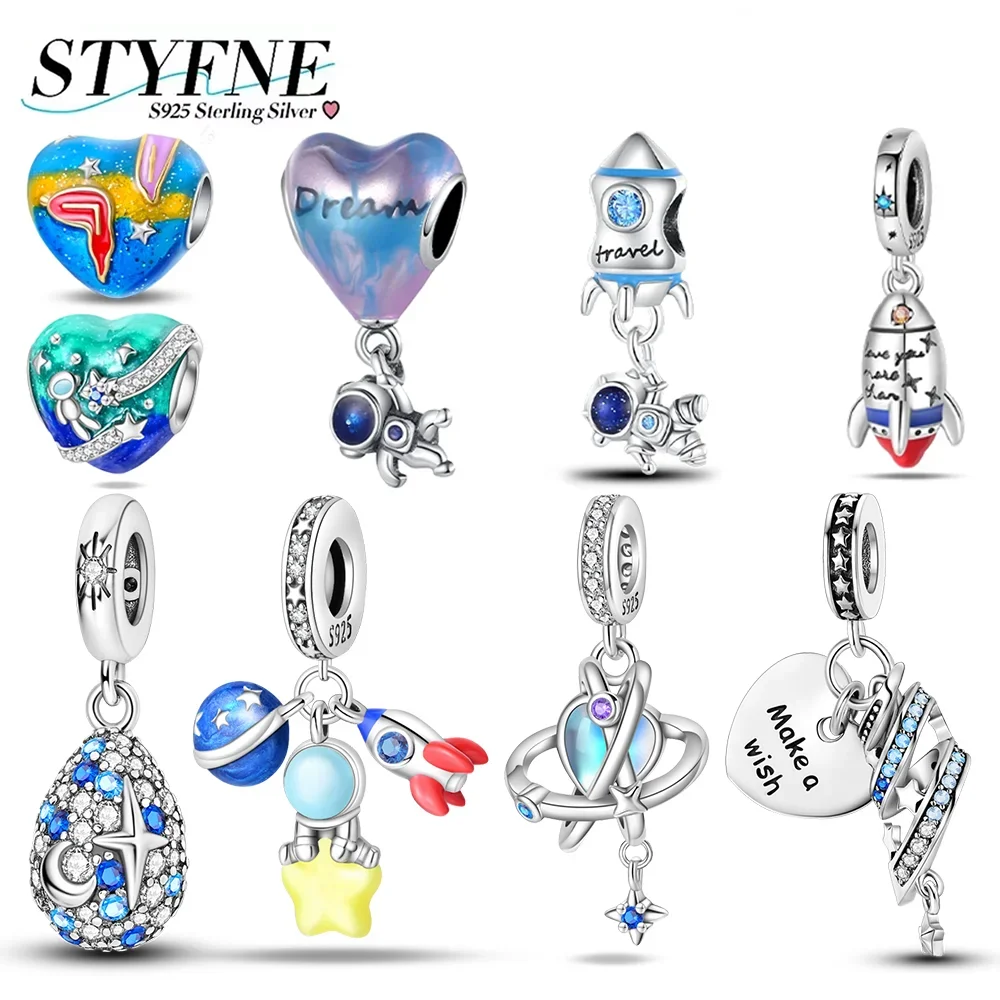 

Beads 925 Sterling Silver Fashion Astronaut Space Rocket Series Charms Pendants Fit Original Bracelet Necklace Diy Ornament Gift