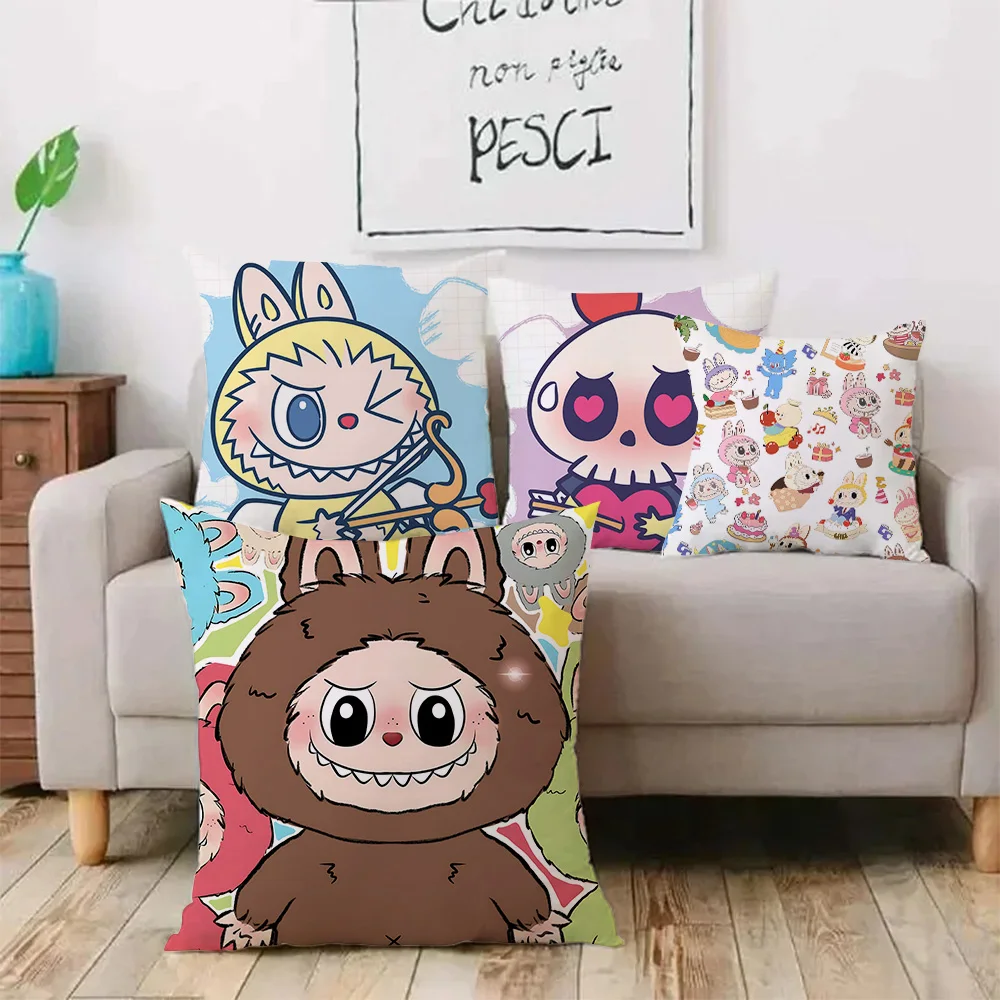 Funny Lovely Hot LABUBU Pillow Covers Cartoon Sofa Decorative Home Double-sided Printing Short Plush Cute Cushion Cover