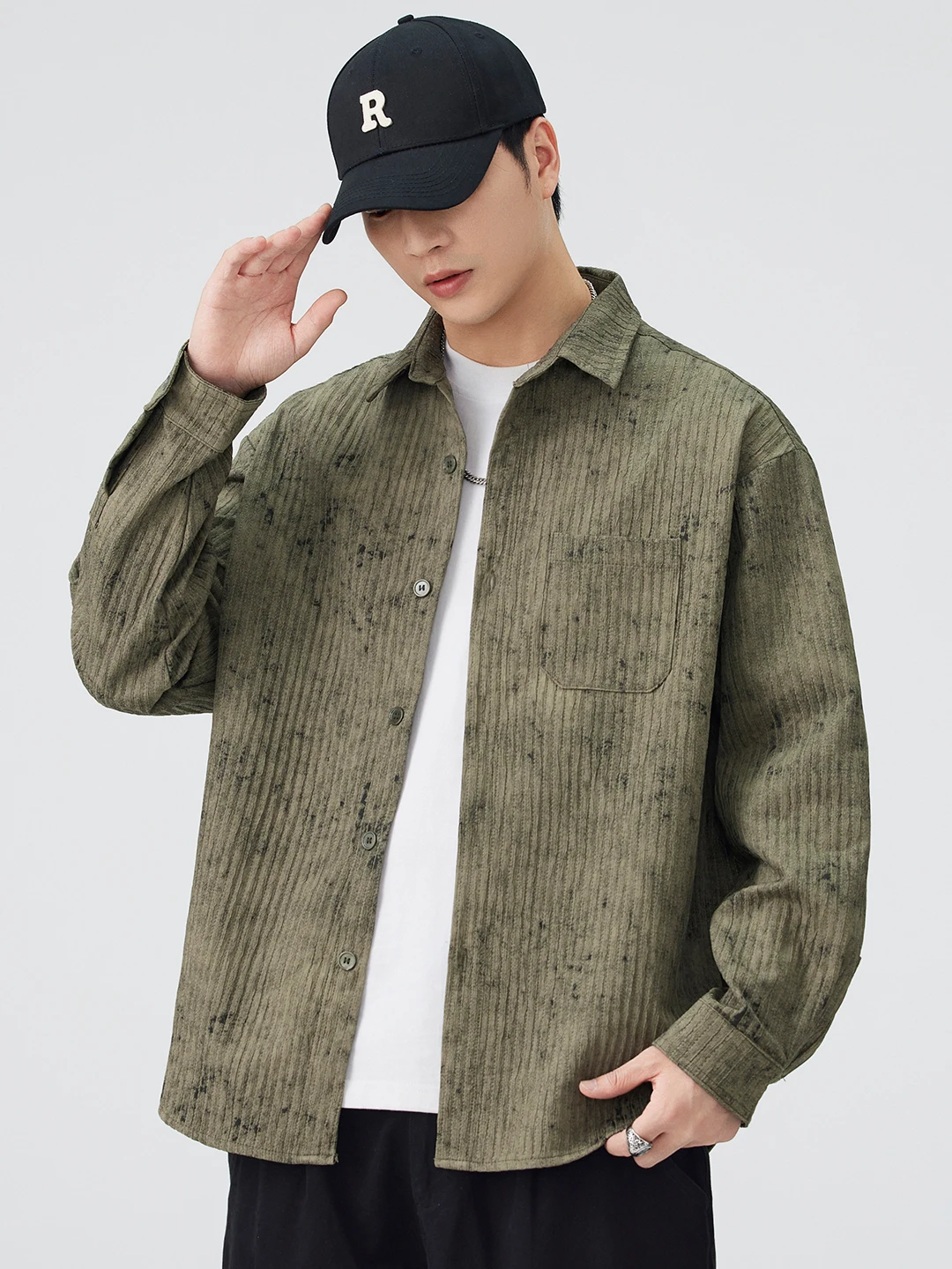 

Retro American Dyed Striped Long Sve Men's irt Loose Fit Casual Workwear Trendy Polyester Fiber Autumn Winter New Arrival