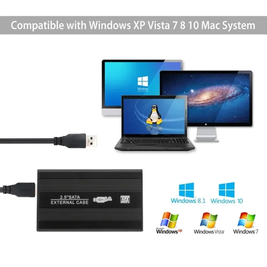 2.5インチハードドライブエンクロージャ USB 3.0 - SATA IIIアダプター、2.5インチSSD & HDD対応 外付けハードドライブエンクロージャ PC/コンピューター用