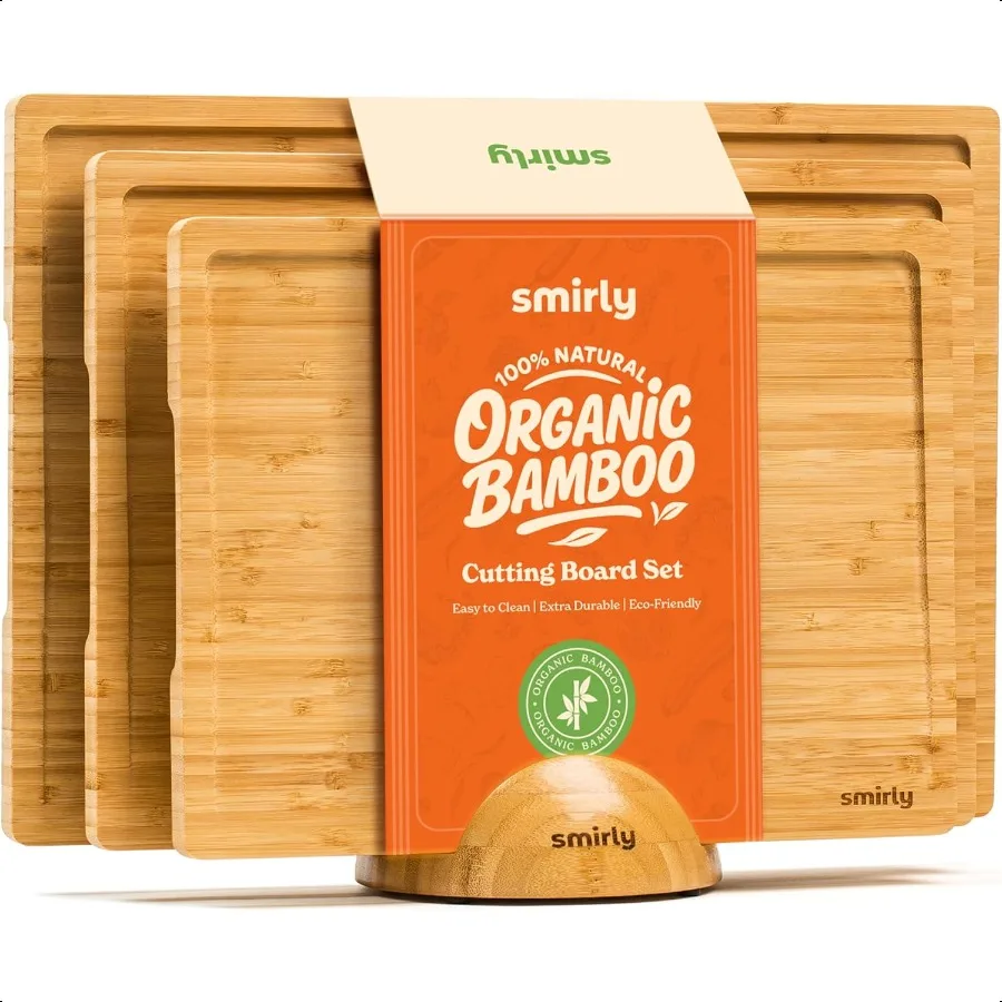 

Wooden Cutting Boards For Kitchen Meal Prep Serving Bamboo Cutting Board Set with Holder Charcuterie Chopping Board Wood Cuttin