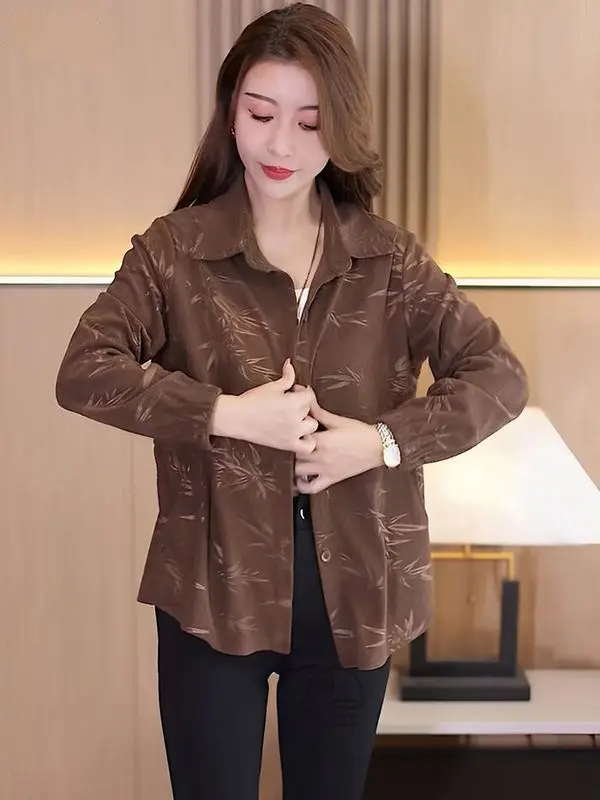 Corduroy Shirt Jacket for Women Loose and Versatile Age Reducing Small Fragrance Style Long Sleeved Jacket Trendy Top