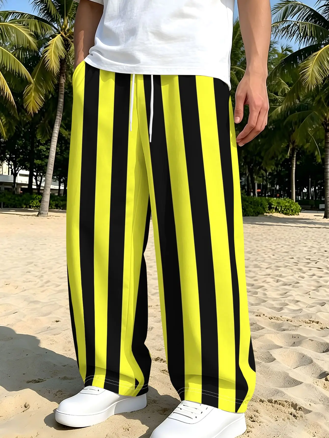 Amerikanische Street-Regenbogen-Streifen-Hose für Damen und Herren mit elastischem Kordelzug an der Taille, gerade geschnitten, lässig, sportlich – Detail 5