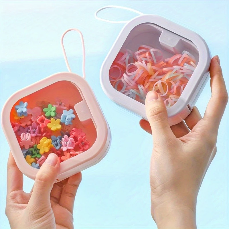 1pc Pink Jewelry Box Portable Travel Case Hair Accessories Cosmetics Storage Organizer Desktop Display Box