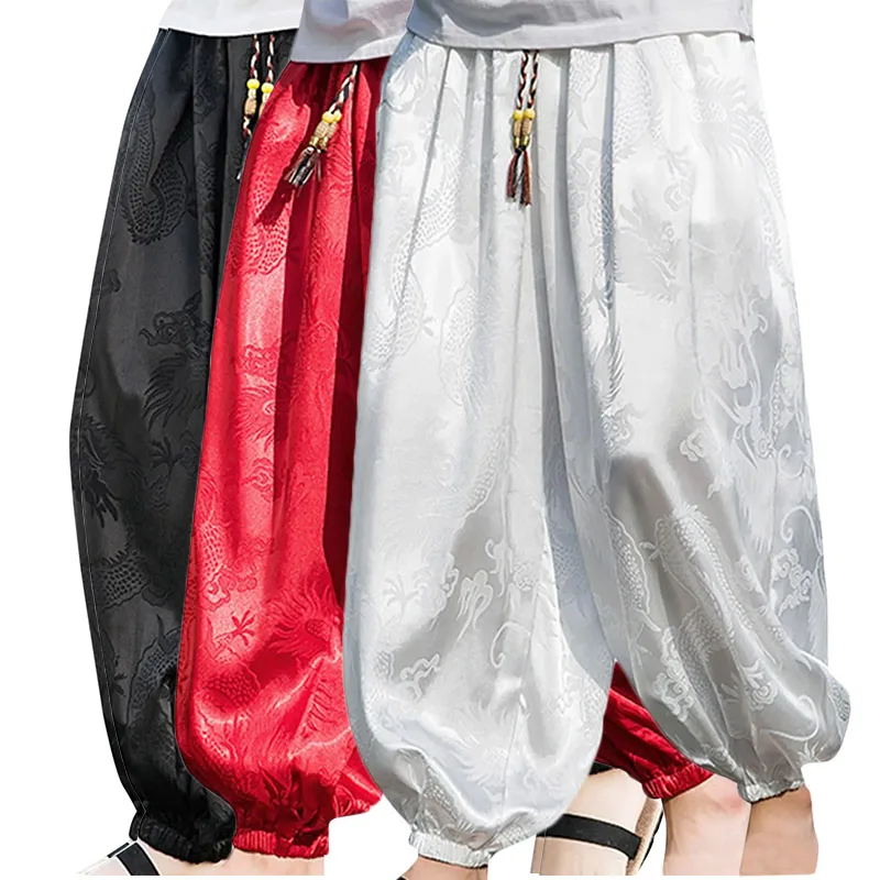 

Летние мужские брюки Harajuku, повседневные брюки, широкие брюки в японском стиле, свободные тонкие уличные мешковатые спортивные штаны из ледяного шелка