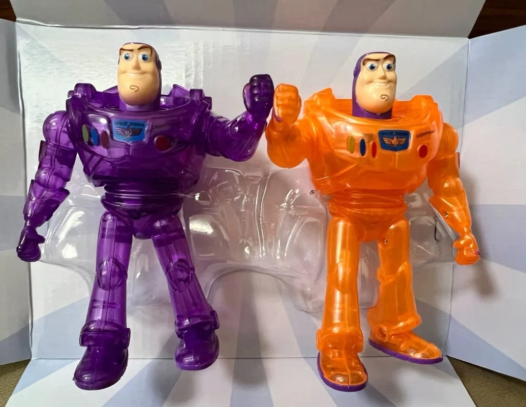En stock : Figurine articulée transparente Pixar Toy Story Buzz Lightyear, lot de deux, version transparente, objet de collection
