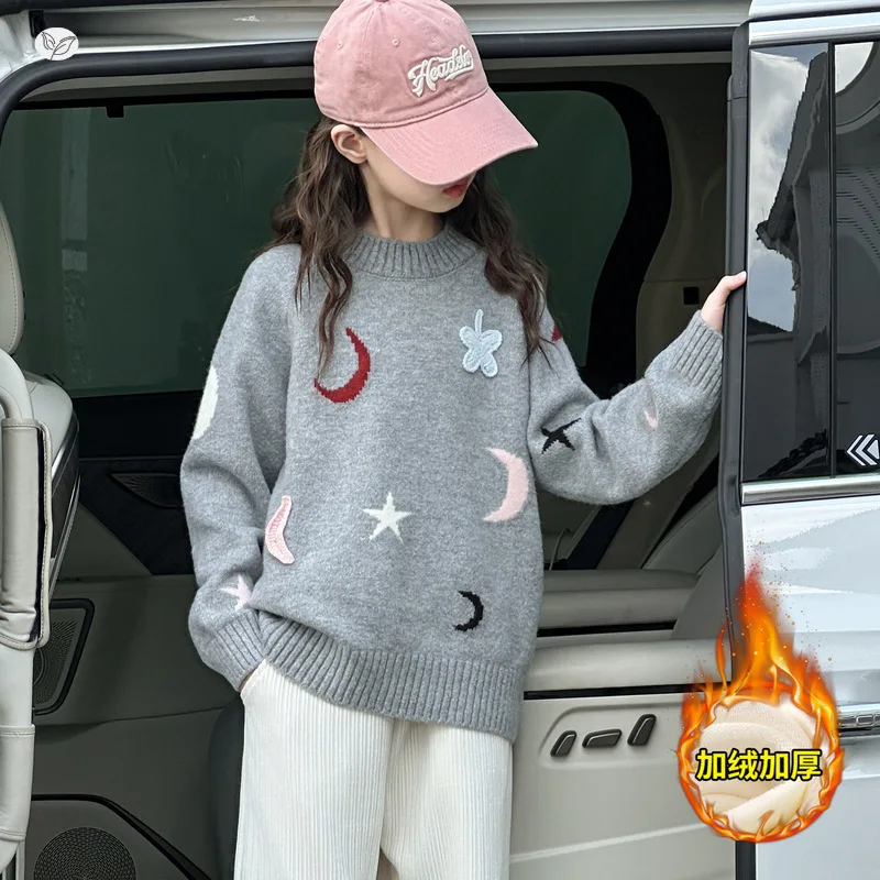 Suéter bordado feminino com forro de lã, top de malha para jovens, roupas íntimas de inverno, recém-chegados para outono/inverno 2026