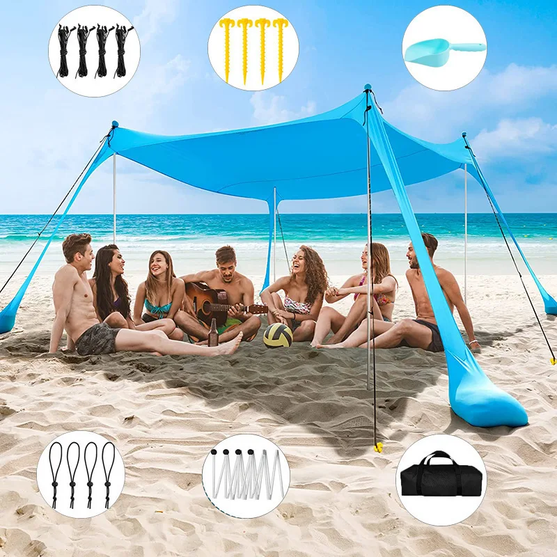 

Family Beach Awning Outdoor Beach Tent Large Sun Shelter Camping Shades Tents Windproof Beach Canopy Tents folding awnings