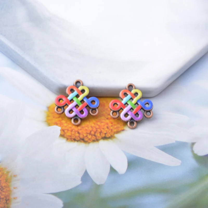 12 Stück/Set Ethnische Ohrringe in Antik-Kupferfarbe mit vier Löchern, Schmuckzubehör, Blumen-Anhänger im Bohème-Stil, DIY-Ohrringe für Frauen – Detail 8