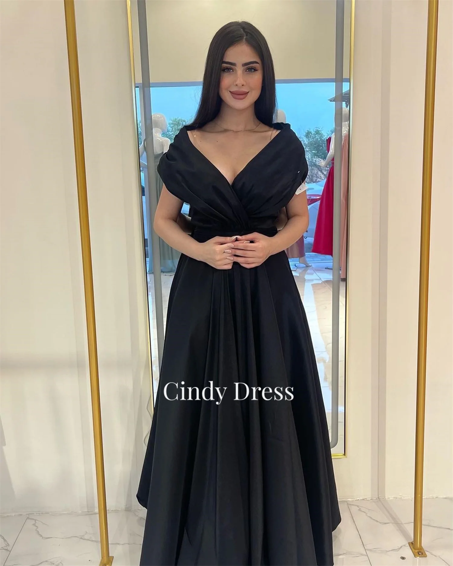 Cindy-Robe de soirée trapèze en satin pour femmes saoudiennes, robes de Rhpour dames, noir, blanc, élégant, sexy, fête de mariage, stérilie, 2024