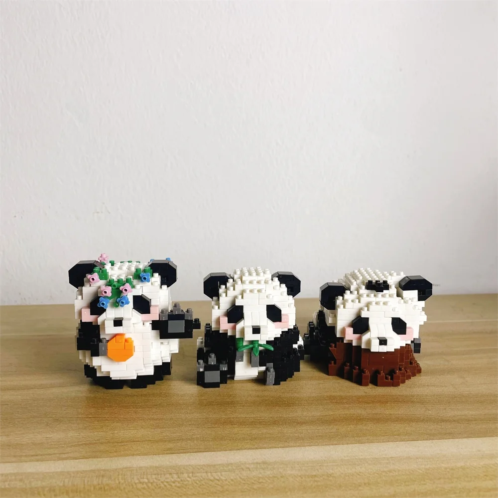 Knew Built Panda Micro Mini Building Blocks Adorable Playmate Toys Five Lovely Shapes Charming Apple and Bamboo Perfect Playmate