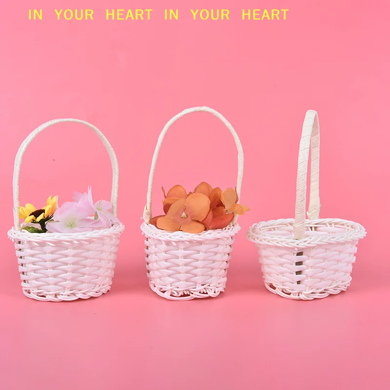 【X】Weaving flower baskets 1Pcs Hand-woven Mini Plastic Weaving Storage Fabric Basket Rattan Tea Picnic Bag