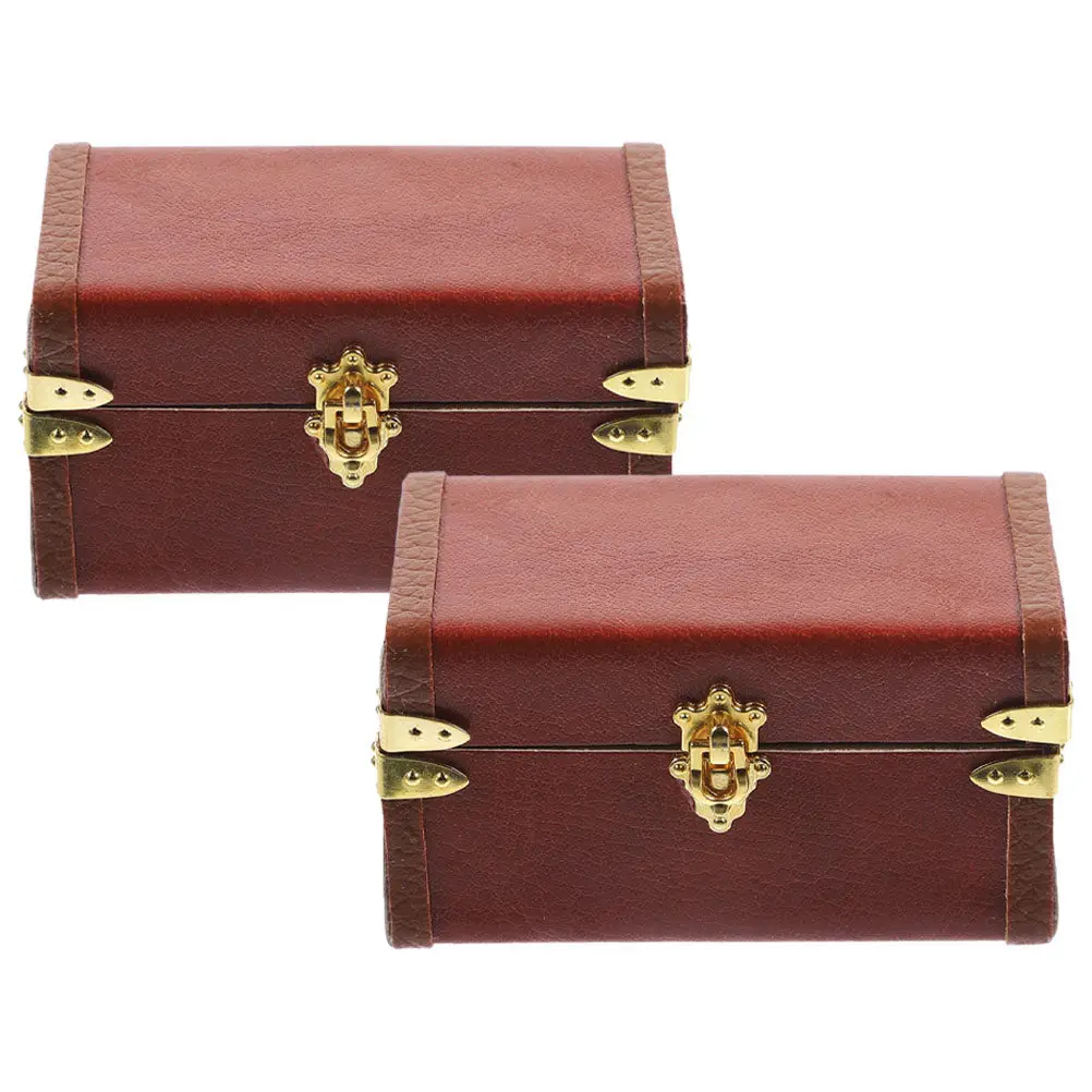 

2Pcs Miniature Vintage Style Suitcase Decor for Dollhouse Interior Styling Mini Storage Box Mini House Ornament