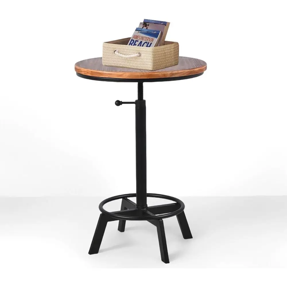 

Adjustable Height Rustic Bistro Pub Table, 30-35.4, Vintage Swivel Wooden Top Coffee House Cocktail Table