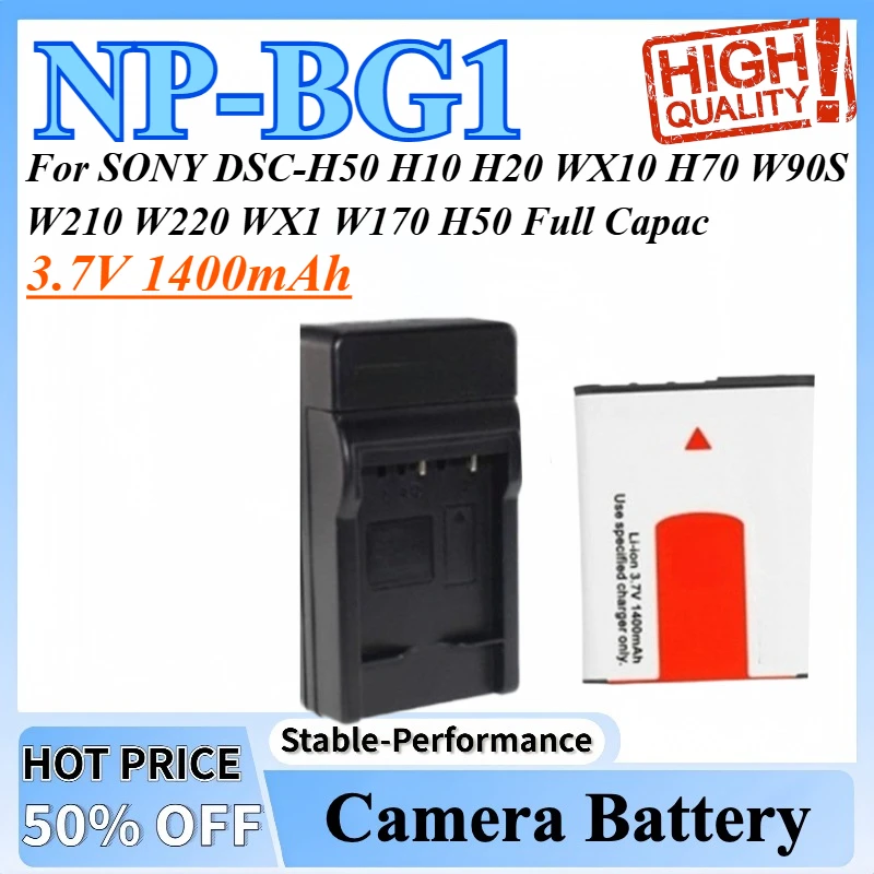

High Quality 3.7V 1400mAh NP-BG1 Replacement Battery For SONY DSC-H50 H10 H20 WX10 H70 W90S W210 W220 WX1 W170 H50 Full Capac