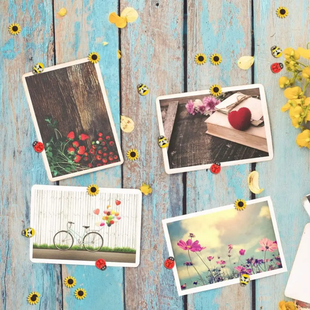 30Pcs Portable Bees Sunflower Pushpins Creative 3D Ladybird Thumb Tacks Cute Reusable Board Push Pin Corkboard - view 2
