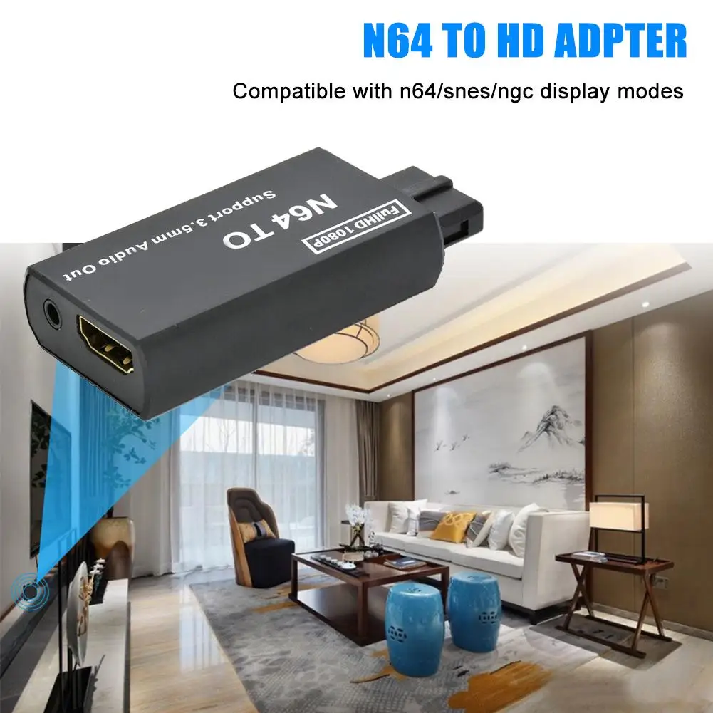 Game Console N64 to HDMI-compatible Converter Adapter Plug and Play for N64/SNES/NGC (PAL/NTSC) Adapter with 3.5mm Audio Output