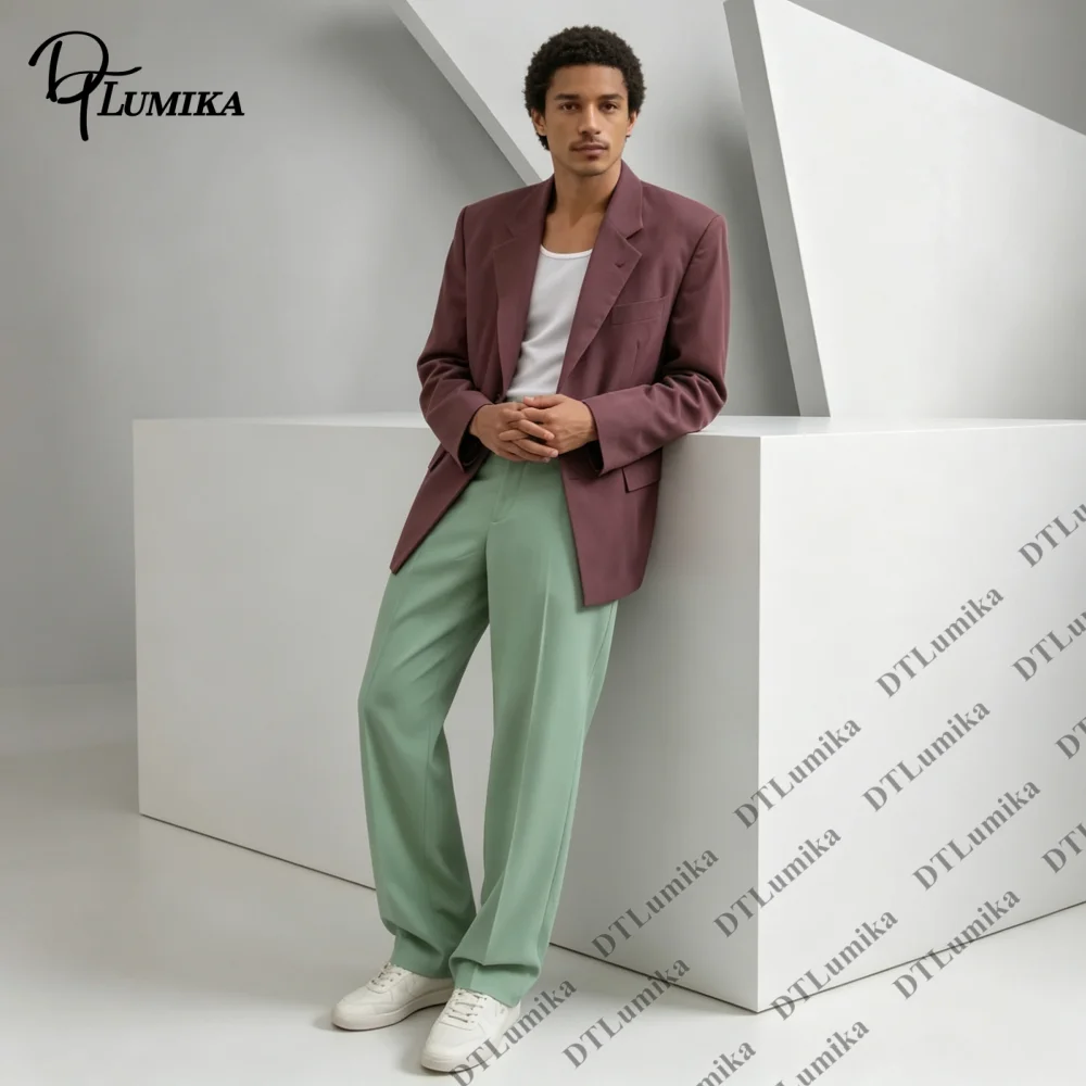 Tailored Color‑block Men Casual Formal Suit 2‑Piece Jacket Pants Fashion‑forward Tuxedo Street Style Events Evening Meetups Suit