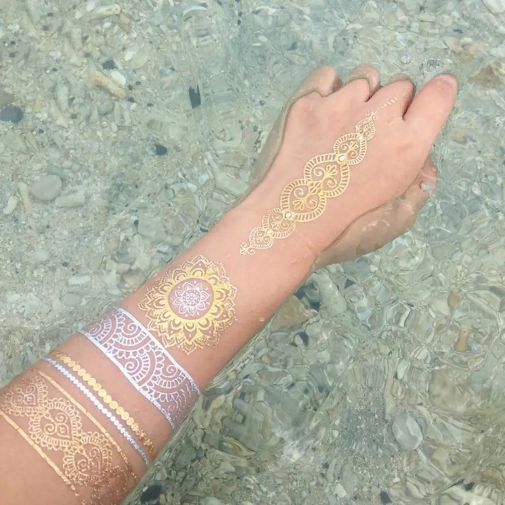 Waterproof Chain Bracelet Temporary Tattoo Bracelet Pattern Transfer Tattoo Golden Metallic Transfer Tattoo Sticker for Body Art