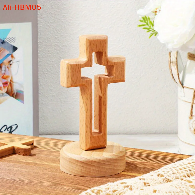 (HB05)Wooden Cross Wood Crucifix Standing  Wall Religious  Table Decoration Holy Church Religious Ornament Statue view 3