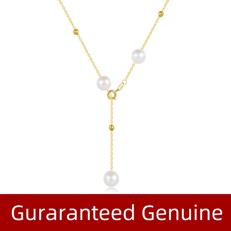 NYMPH Real 18K Gold Natural Pearl Necklace Au750 Chocker Fine Jewelry Round Party Gift For Women White X536