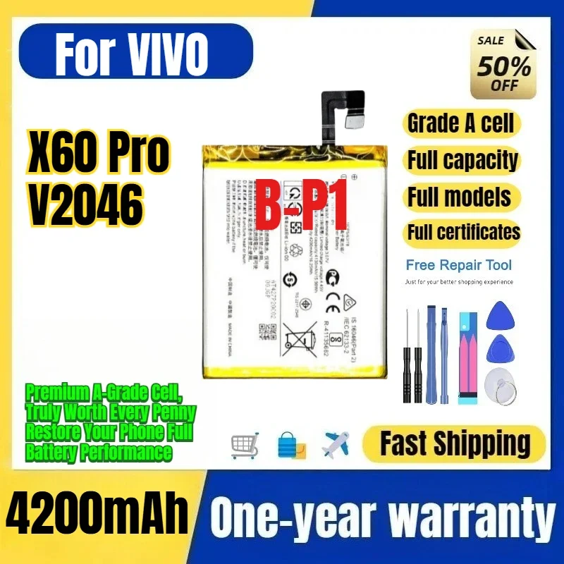 B-P1 for VIVO X60 Pro/V2046 Phone Battery 0 Cycle High Quality High Capacity Battery Replacement Bateria Grade A Cell with Tools
