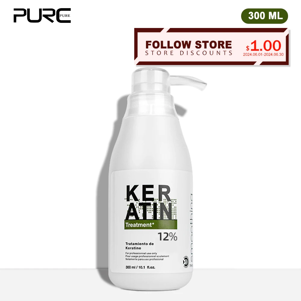 

PURC 12% Keratin Treatment Professional Straightening Smoothing Hair Repairing Frizz Curly Hair Brazilian Keratin 300ml