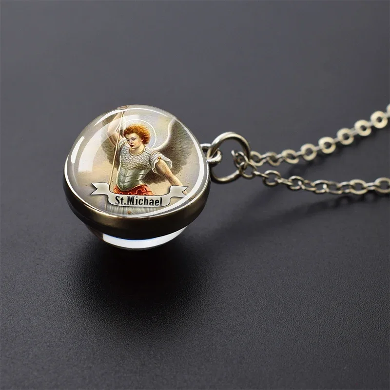 Fashion Jewelry Jesus Virgin Mary Necklace Saint Michael Jude Anthony Patrick Paul Glass Ball Pendant Religious Christian Gift