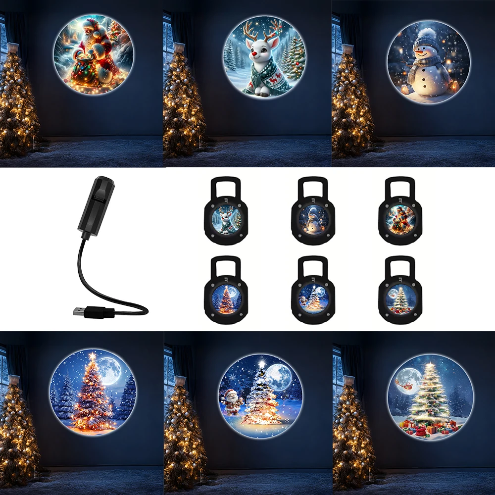 Christmas projection light with six pattern options, USB night light, romantic ambient light, Christmas gift.